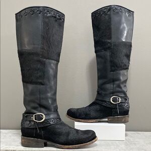 Cuadra Tall Black Leather Cowhide Western Cowboy Moto Boots Size 6